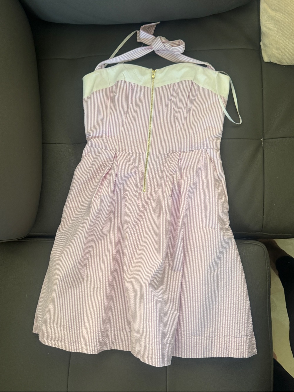 Lilly Pulitzer Pink Seersucker Halter Fit-and-Flare Dress